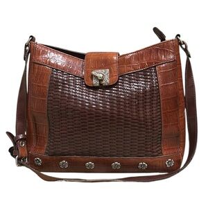 Marc Chantal MC Vintage Woven Croc Embossed Leather Engraved Silver Shoulder Bag
